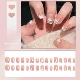 MISS MUMU Nail Tips, 24 Pieces, Short, Spring and Summer, Simple, Cute, Stylish, Popular, Nail Seal, Bride Nail, Glossy, False Nails, Coming of Age of Age Ceremonies, Weddings, School Entrance