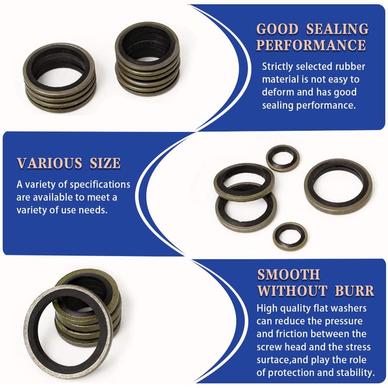 150Pcs Metal Bonded Seal Washer Assortment Kit Bonded Washer Self-Centered