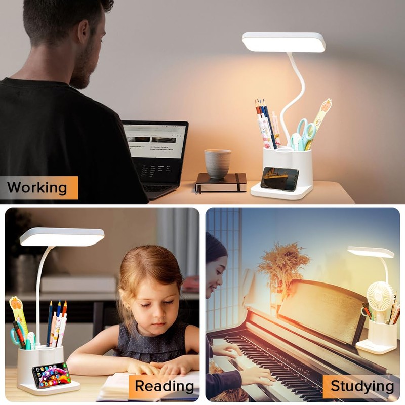 Necomi LED Desk Lamp,3 Color Mode,with Pen Holder and Phone
