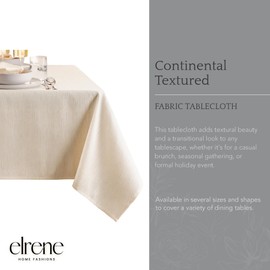 Elrene Home Fashions Continental Solid Texture Water, Stain & Wrinkle Resistant Tablecloth, 60"X102" Rectangle, Ivory