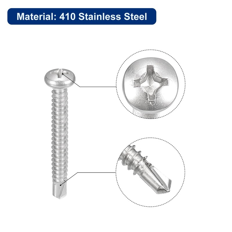 sourcing map #14-2" Self Drilling Screws, 30pcs 410 Stainless Steel