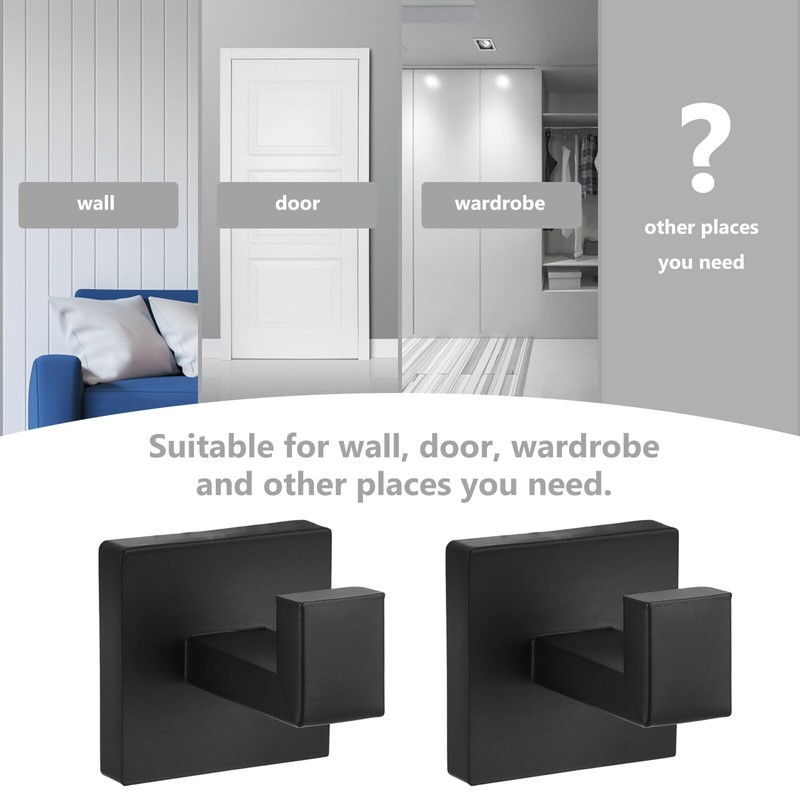 AIWMQYYF Square Black Door Hook, 2 Pcs Wall Mounted Square