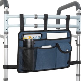 Walker Bag Multiple Pockets Walker Basket for Folding Walker with Cup Holder Bag for Walkers for Seniors Rollator Accessories Bag Blue