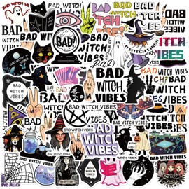 Bad Witch Vibes Stickers - 50Pcs Waterproof Autocollant Funny Girls Witchy Stickers for Water Bottles,Laptop,Luggage