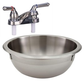 RecPro RV 13" Round Stainless Steel Kitchen Sink | Brushed Nickel Finish | Rust and Stain Resistant (With Faucet)