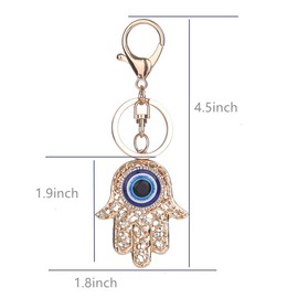 RUITASA Evil Eye Silver Hamsa Keychain Hand Fatima Protection Charm Key Holder Good Luck Keychain Car key chain with key key Ring (Gold)