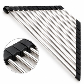 Triangle Sink Drying Rack for Kitchen Organization – Foldable Metal Corner Drainer for Sponges, Dishcloths and Small Kitchen Items
