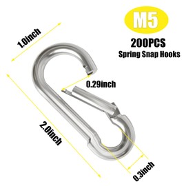 200PCS Spring Snap Hook Carabiner, 3/16" Galvanized Steel Snap Clip Hook, 2" Heavy Duty Quick Link Clip Keychain, 220LBS Holding Capacity Carabiner Clip for Camping Gym Outdoor, Door Leash & Harness