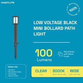 KastLite 1.4W 100LM LED Bollard Path Light with Black Finish for Pathways, Gardens and Yards | 12V Soft White 3000K Integrated LED Outdoor Landscape Path Light | IP65 Waterproof | Single Unit