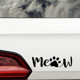 Pack of 2 Cat Meow Print Cute Stickers - Easy-to-Apply - Waterproof Decal - Cars, Vans, Water Bottles, Mirrors, Laptops, Fun Gifts (Black)