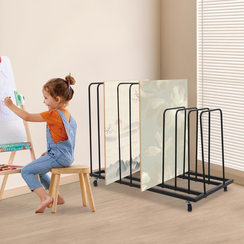 Sallurmose Art Storage Rack with Wheels,9-Section Art Drying Rack Metal