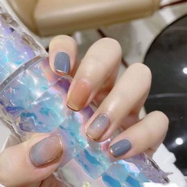 Allereya Square Fake Nails Grey Ombre Press On Nails Short Ballerina Gradient Acrylic Nails Tips Prom Party Clip On Nails for Women and Girls 24 Pieces