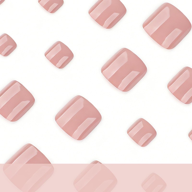 Nude Pink Press on Toenails Short Square Glossy Fake Toe