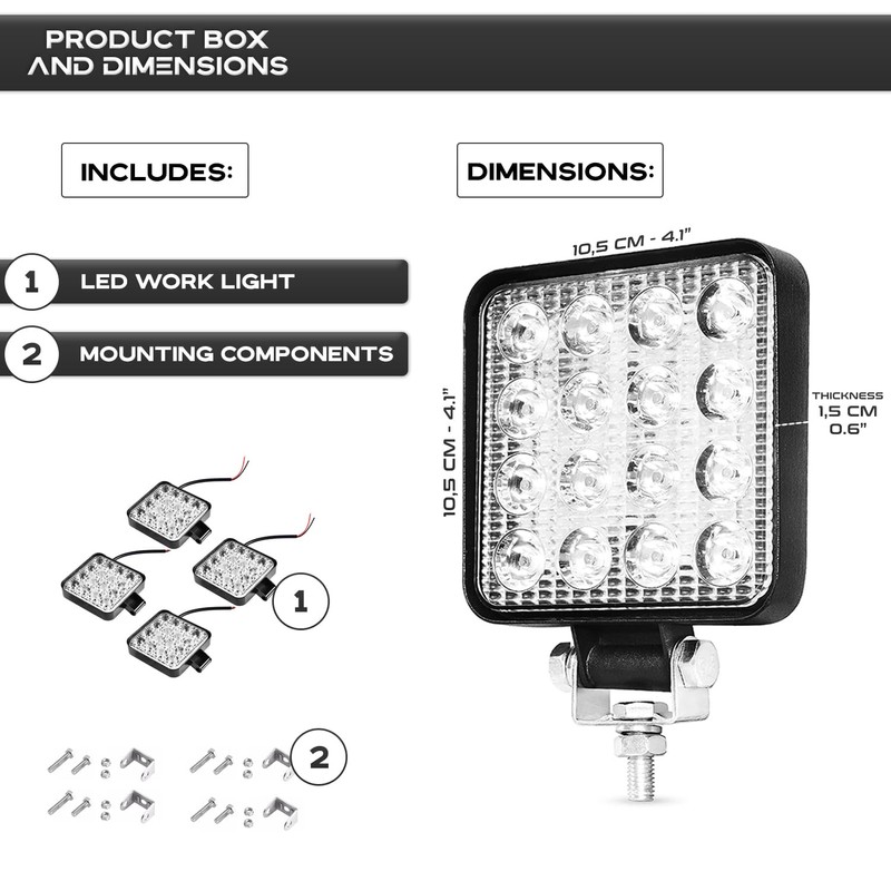 LED Work Light 12 V 4 Pieces Aluminium ABS 48