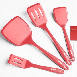 Silicone Spatula Set, 600°F Heat Resistant Silicone Spatula Turner Flipper for Cooking, Non Stick and Non Scratch Kitchen Utensils for Eggs & Pancakes, 4 Pack, Red