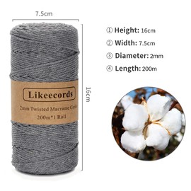 Macrame Cord,2mm x 219yard Cotton Twine String Cord,Natural White Cotton Rope Craft String for DIY Knitting Plant Hangers Christmas Wedding Décor