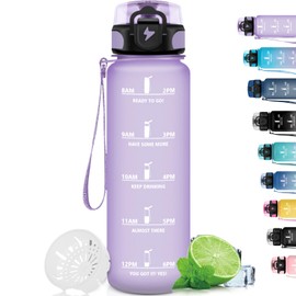 Grsta Drinking Bottle 1 L, Sports Water Bottle with Filter, Leak-Proof for Adults, Water Bottle with Time Marking, Motivational Drinking Bottle for Fitness, Yoga, Camping, Outdoor