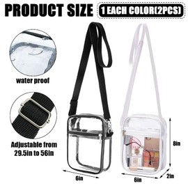 TYXHXTF Pack of 2 Transparent Bags, Crossbody Shoulder Bag, Women's Transparent Shoulder Bag, Small, Waterproof, Stylish Sling Bag, with Adjustable Removable Strap, black