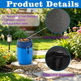 Rain Barrel Cover 26.62” Polyester Mesh Net with Drawstring,Reusable Rain Barrel Screen, Adjustable Mesh Cover for Most 50-55 Gallon Rain Barrels, Keeps Out Leaves Mosquitoes Debris (1, 23.62in)