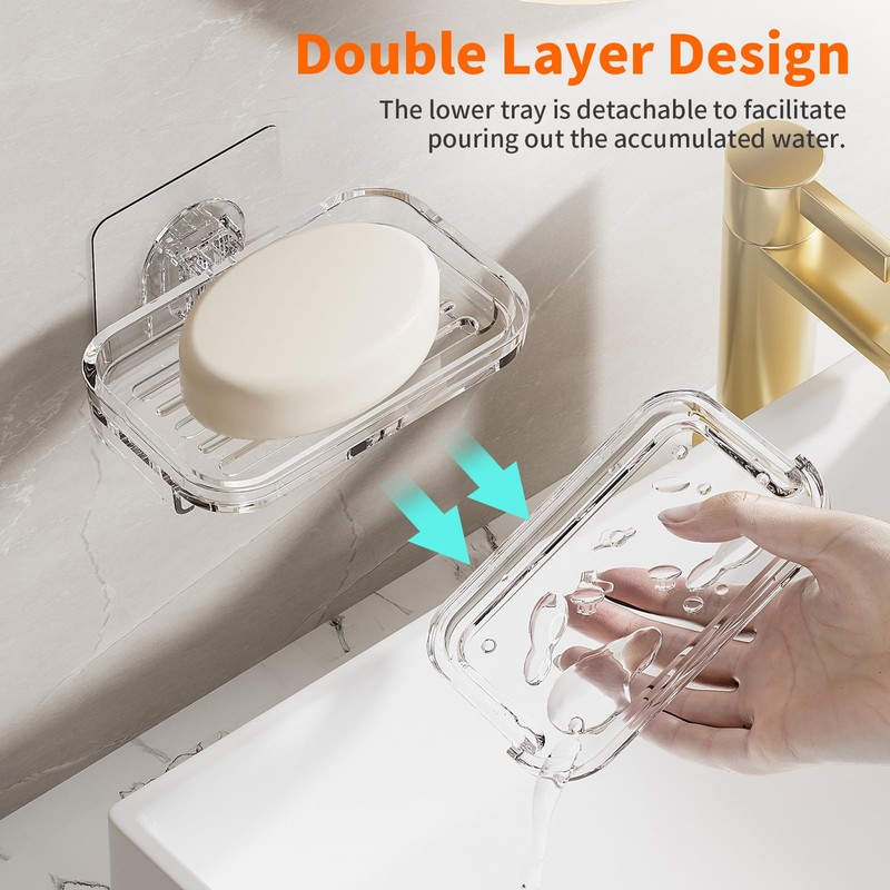 Bar Soap Dish 2 Pack,Self Draining Soap Holder for Shower,Wall