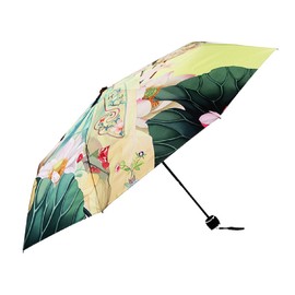 Portable Folding Automatic Umbrella Telescopic Lightweight Compact Travel Sun Umbrellas Parasol Windproof, Rainproof & 99% UV Protection with Black Anti-UV Coating, UPF 50+ (archaistic Girl)