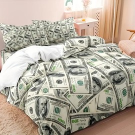 3pcs Luxurious One Hundred Dollar Print Duvet Cover Set - Soft and Comfortable Bedding for Bedroom and Guest Room - Includes 1 Duvet Cover and 2 Pillowcases (Queen Size, Core Not Included) - Bedding Size: King 104"X90"