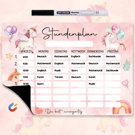 JOYEASE Unicorn Timetable Wipeable Magnetic with Pen - Timetable Children 1st Class - School Cone Filling Girls - First Day of School Gift