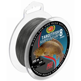 WFT TF8 Carp Line Black 0.22 mm 300 m 20 kg - Carp Line for Carp Fishing, Braided Line for Fishing, Braided Line