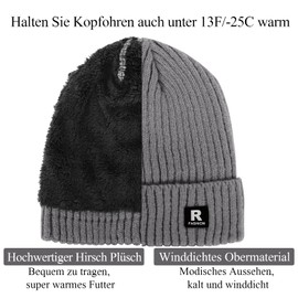 Beanie Hat Men Women Winter Beanie Hat Warm Winter Hat Knitted Hat Wool Hat Windproof Hat Cotton Warm Lining Gift Plain, gray