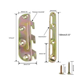 Surface Mounted Bed Rail Brackets,TTZEZE 130mm/5.12''Bed Frame Fasteners Connectors Hardware Bed Rail Hooks W/ Mounting Screws for Wood Bed Frame Headboards Footboards 4 Set