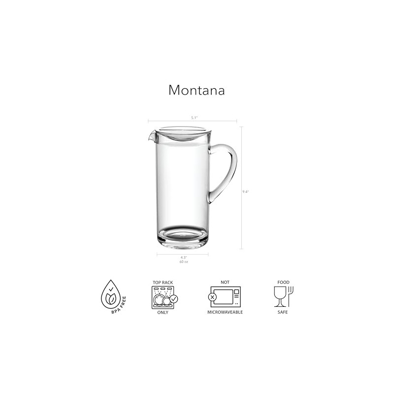 Abode Homewares Montana Cocktail Pitcher with Lid, Indoor/Outdoor, Clear, 60