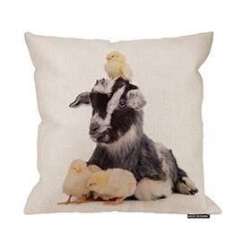 HGOD DESIGNS Animal Pillow Case,Farm Animals Cute Newborn Goat and Chickens Cotton Linen Polyester Decorative Home Decor Sofa Couch Desk Chair Bedroom 16x16inch
