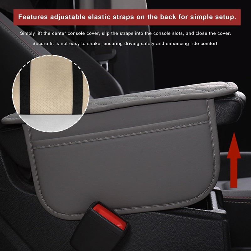 Car Center Console Cover, Leather Auto Armrest Cushion Pad with