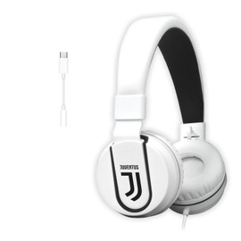 TECHMADE Juventus Football Kopfhörer mit Mikrofon | ON-Ear | mit AUX-Kabel | Weiß/Schwarz | mit USB-C-Adapter