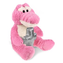 DolliBu Sitting Pink Alligator Stuffed Animal with Silver Cross and Personalization - Baptism Gifts for Boys and Girls, Dedication Christening Gifts Plush Prayer Toy Healing Teddy Bear - 10 Inch