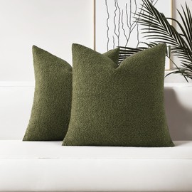 HAUSSY Set of 2 20x20 Throw Pillow Covers, Soft Cozy Textured Boucle Couch Cases, Home Decor for Couch Bed Living Room, Moss Green