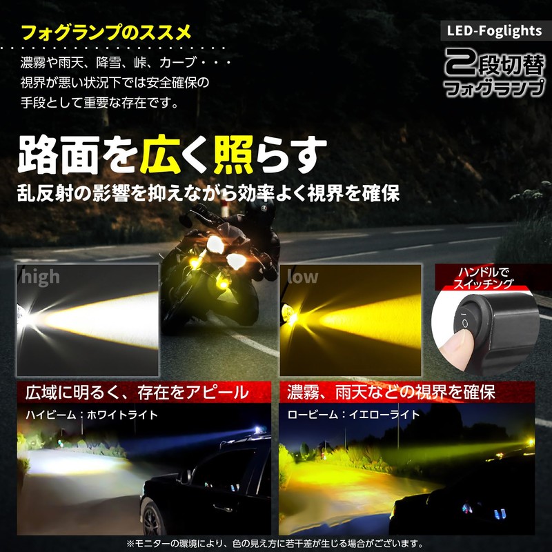 PIENSE Motorcycle Fog Light with 2 LEDs / Switch Included,