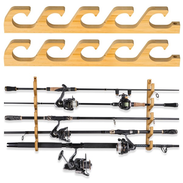 PLUSINNO WH5 Horizontal Fishing Rod/Pole Holders for Garage, Wall or