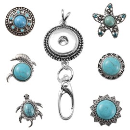 SUNNYCLUE 1 Box Teacher Lanyards for ID Badges, Fancy Lanyard for Women, Synthetic Turquoise ID Badge Lanyard Badges Holder Lanyards Turtle Snap Buttons Stainless Steel Lanyard Holders Necklace Kit