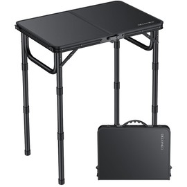Diceaynico Folding Camping Table, 22" x 15" Picnic Table with 3 Adjustable Height Max 27.5", Matte Black Aluminum Folding Table with Handle for Party, Dining, Garden, Patio, Market