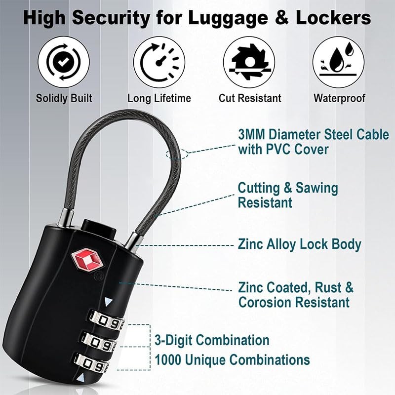 6PACK TSA Approved Luggage Combination Locks,Travel Suitcase Lock with Zinc