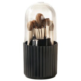Terafeels Makeup Brush Holder Organizer with Lid, 360 Degree Rotatable Make Up Brush Organizer Spinning Cosmetics Holders Brush Storage Box Display for Bathroom Vanity Countertop Black, 1005