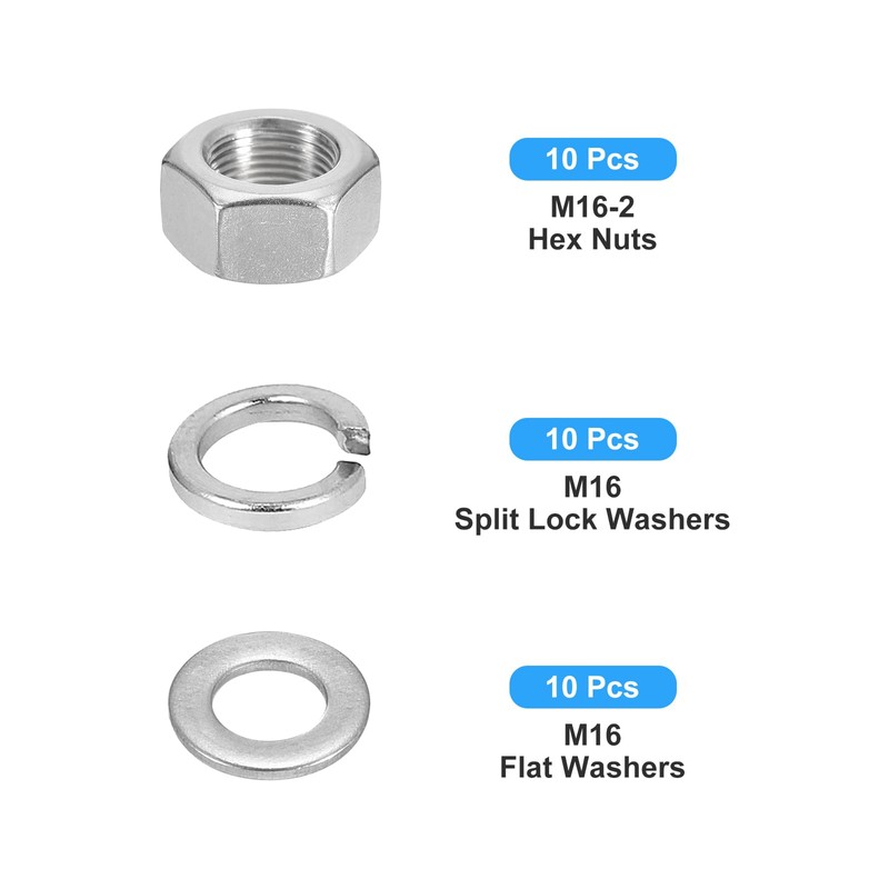 METALLIXITY Hex Nuts Assortment Kit (M16-2 Hex Nuts with M16