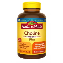 Nature Made Choline 800 mg, Extra Strength Dosage, 180 Vegetarian Capsules