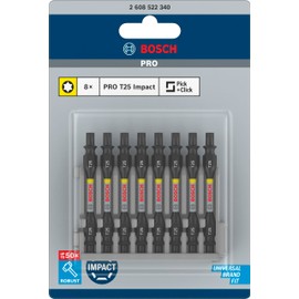 Bosch Professional 8-Piece Double Screwdriver Bit Set Torx (Impact Control, 8 x T25-T25 Bits, Length: 65 mm, Pick and Click, Accessories Impact Wrench Drill)