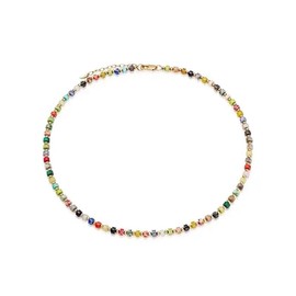 hadico Colorful Beaded Necklace Beachy Jewelry For Women Cute Rainbow Bead Summer Jewelry Boho Necklaces For Women Beach Party Gifts (Gold beads)