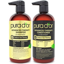 PURA D'OR Advanced Therapy Biotin Shampoo & Conditioner Hair Care Set For Hair Thinning, CLINICALLY TESTED Effective Results, Herbal Hair Thickening Products For Women & Men, 16oz x2