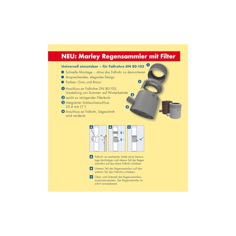 Marley Rain Collector with Filter and Overflow Stop DN 80-105