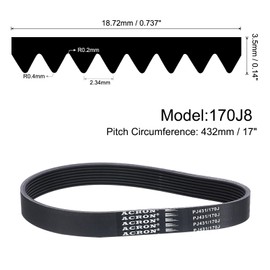 QUARKZMAN V-Ribbed Belt 170J 8 Teeth PJ Drive Belt EPDM Rubber Poly Drive Motor Belt Belt V-Ribbed Belt for Household Appliance Vehicle Maintenance Agricultural Machinery Industrial Equipment