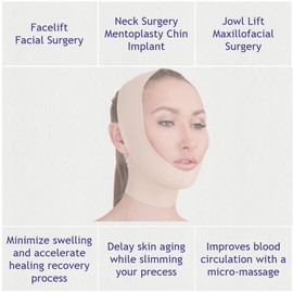 Post Surgical Chin Strap Bandage for Women - Neck and Chin Compression Garment Wrap - Face Slimmer, Jowl Tightening (S)